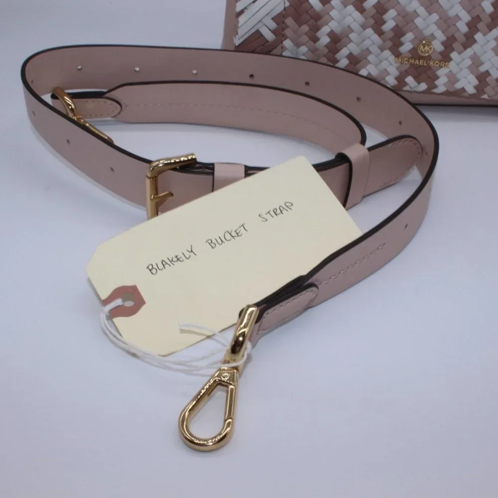 Michael Kors Blakely Bucket Satchel Bag Purse Woven Leather With Gold Trim